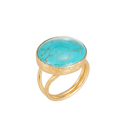 Ladies Tibetan Turquoise Stone Gold Plated Ring