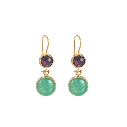 Ladies Green and Purple Double Stone Earrings