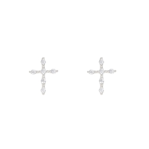 Ladies Cross Sterling Silver Stud Earrings