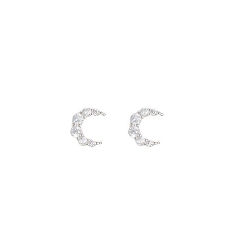 Ladies Crescent Sterling Silver Stud Earrings