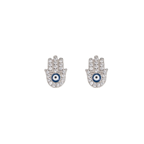 Ladies Fatima Hand Sterling Silver Stud Earrings
