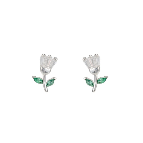 Ladies Flower Sterling Silver Stud Earrings