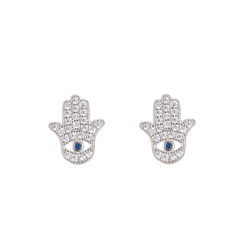 Ladies Hamsa Hand Sterling Silver Stud Earrings