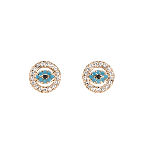 Ladies Circular Zirconia Evil Eye Sterling Silver Stud Earrings