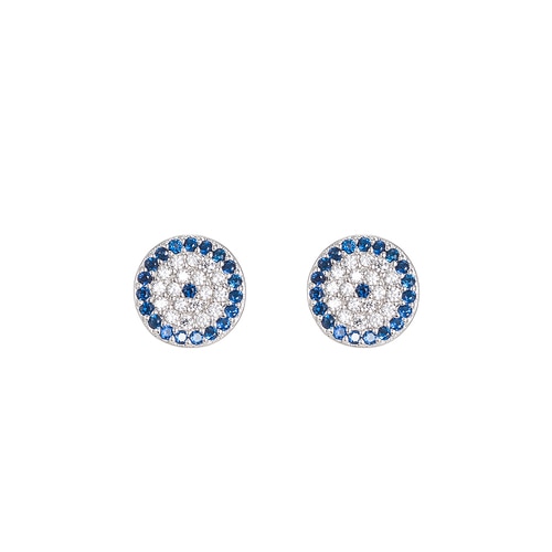 Ladies Round Evil Eye Sterling Silver Stud Earrings
