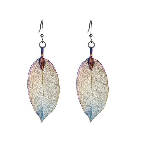 Ladies Rainbow Oxidized Real Leaf Earrings