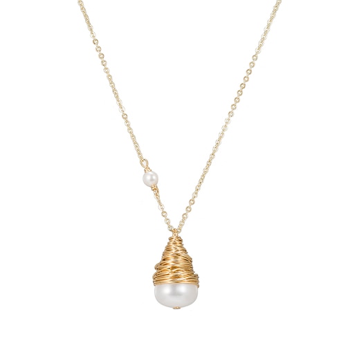 Ladies Bulb Pearl Necklace in Gold Plated