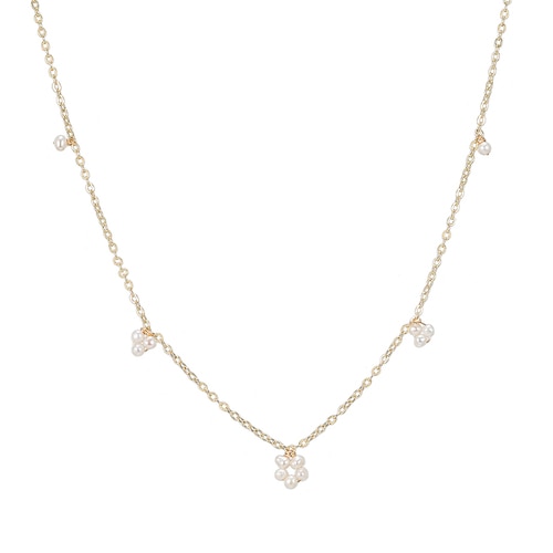 Ladies Five Pearl Necklace in Gold Plated