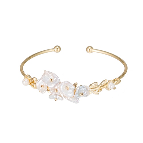 Ladies Bouquet of Freshwater Pearl Bangle Bracelet in Gold Plated