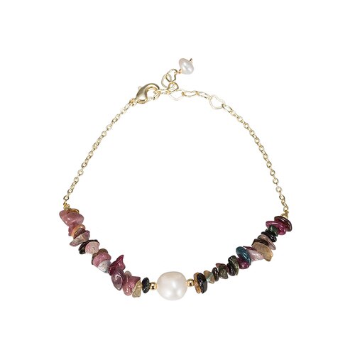Ladies Single Pearl with Gemstone Bracelet in Gold Plated