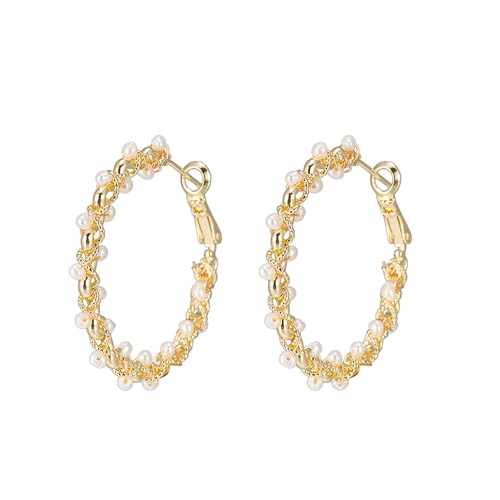Ladies Pearl Hoop Earrings in Gold Plated