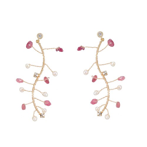 Ladies Branch Pearl Earrings with CZ in Gold Plated