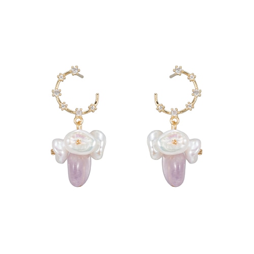 Ladies Grape Pearl Earring with CZ in Gold Plated