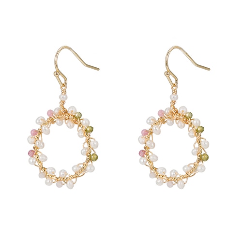 Ladies Circular Colourful Stoned Pearl Earrings in Gold Plated