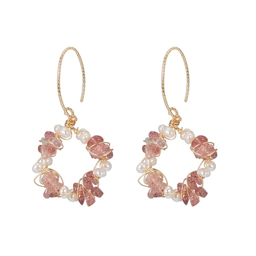 Ladies Pink Hue Rounded Pearl Earrings in Gold Plated