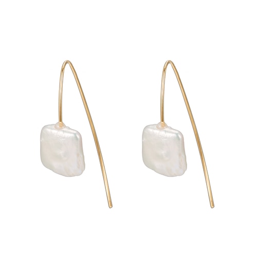 Ladies Square Pearl Earrings in Gold Plated