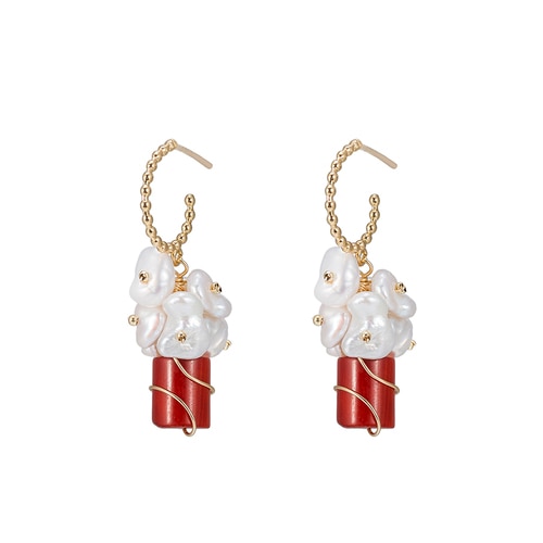 Ladies Bouquet of Ruby Pearl Earrings in Gold Plated