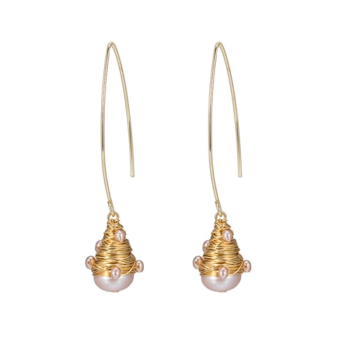 Ladies Teardrop Bulb Pearl Earrings in Gold Plated
