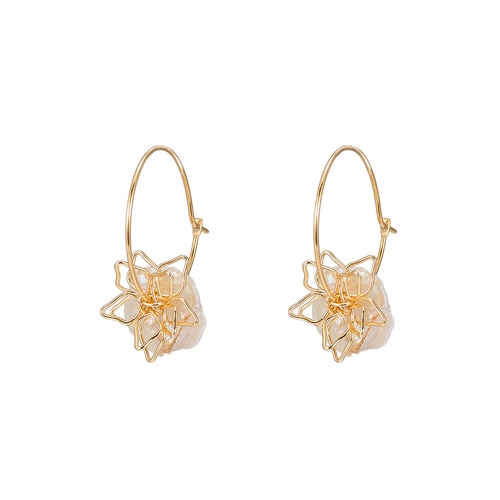 Ladies Pearl Flower Earrings in Gold Plated