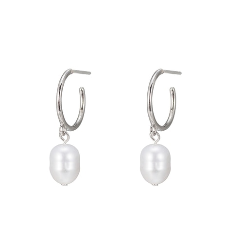 Ladies Freshwater Pearl Hoop Earring in Sterling Silver
