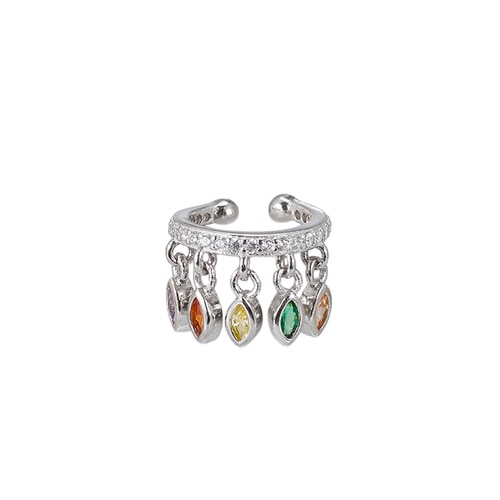 Ladies Rainbow Crystals Ear cuff in Sterling Silver