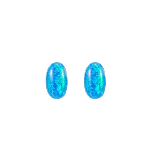 Ladies Ellipse Blue Opal Stud Earring