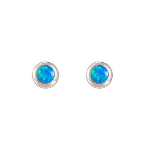Ladies Bezel Opal Stud Earring in Sterling Silver
