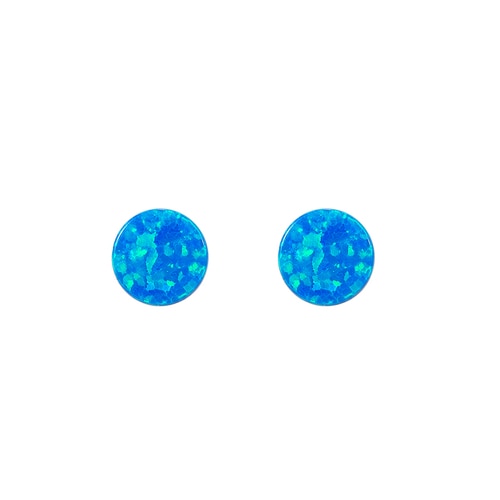 Ladies Full Round Opal Stud Earrings in Sterling Silver