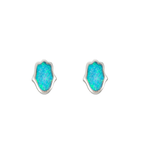 Ladies Hamsa Hand Opal Stud Earring in Sterling Silver