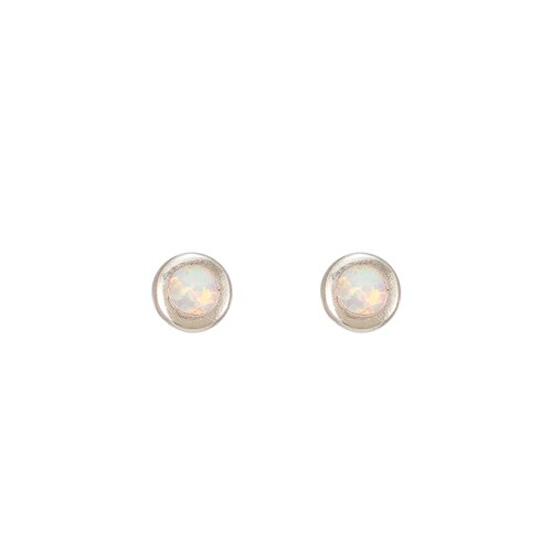 Ladies White Round Opal Stud Earring in Sterling Silver