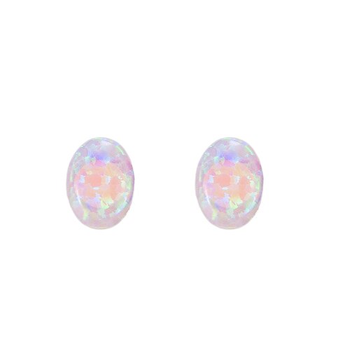 Ladies Ellipse Opal Stud Earring in Sterling Silver