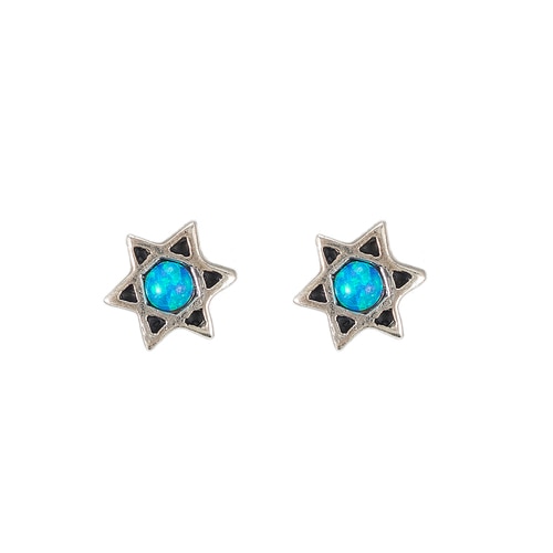Ladies Hexagram Opal Stud Earring in Sterling Silver