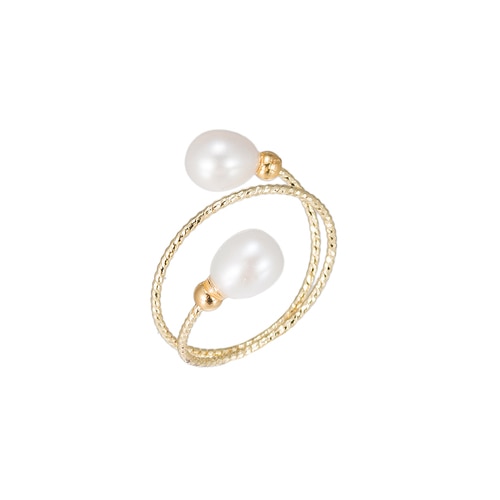 Ladies Spiral Double Pearl Gold Plated Ring
