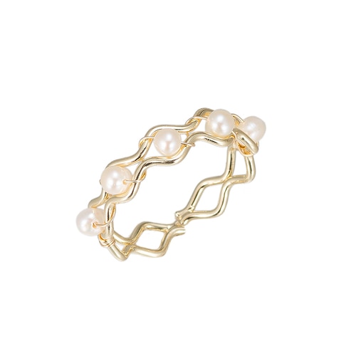 Ladies Curvy Pearls Gold Plated Ring