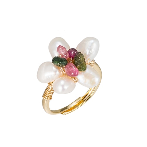 Ladies Flower Shaped Pearl Gold Plated Ring