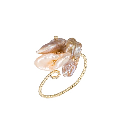 Ladies Irregular Shape Pearl Gold Plated Ring
