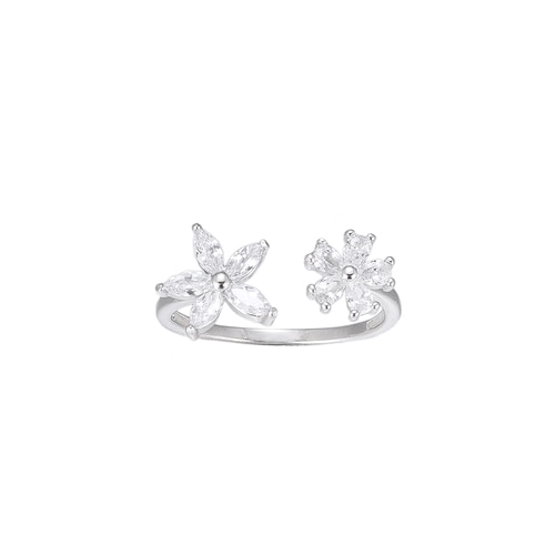 Ladies Adjustable Flower CZ Sterling Silver Ring
