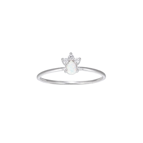 Ladies White Opal Crown Sterling Silver Ring