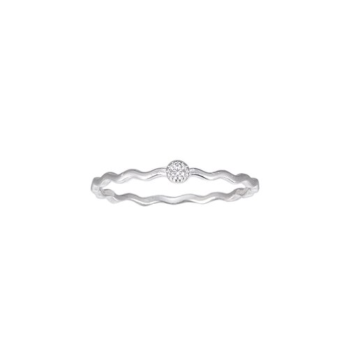 Ladies Wavy Single Stone Sterling Silver Ring