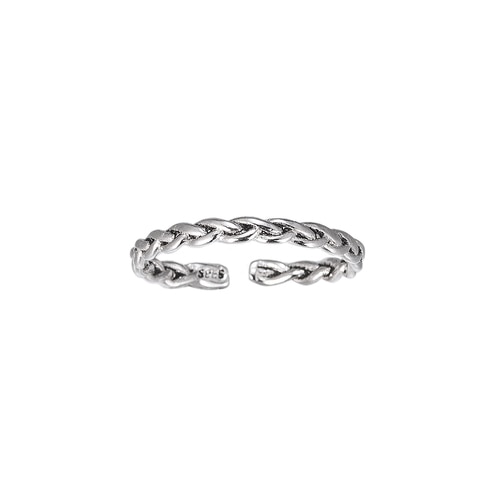 Ladies Adjustable Plait Band Sterling Silver Ring