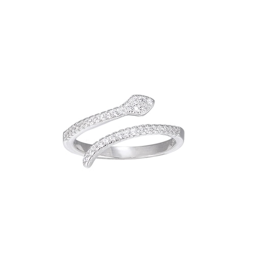 Ladies Adjustable Crystal Snake Sterling Silver Ring