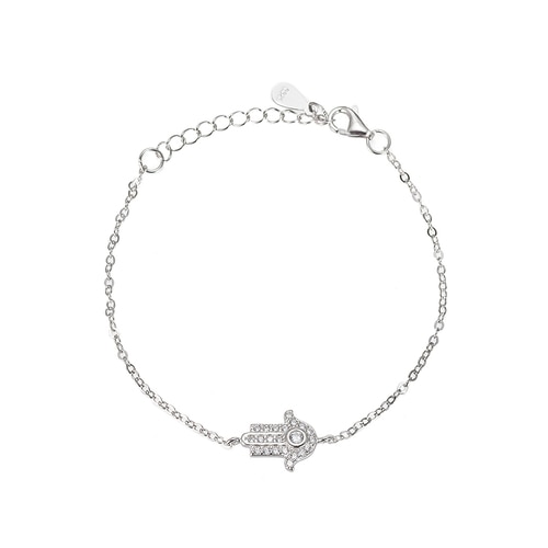 Ladies Zirconian Hamsa Hand Sterling Silver Bracelet