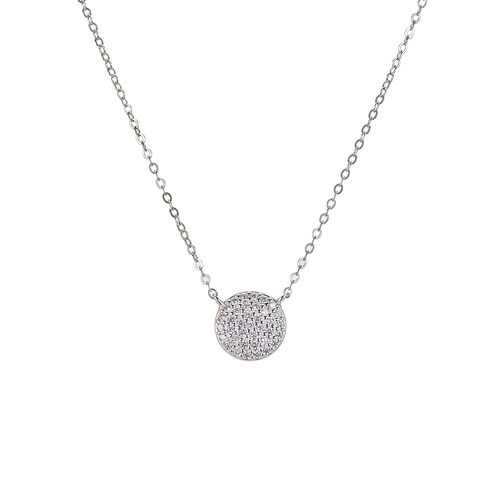 Ladies Zirconia Disc Sterling Silver Necklace