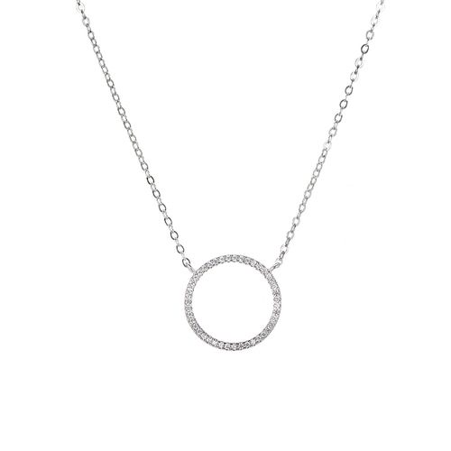 Ladies Circle with Cubic Zircon Sterling Silver Necklace