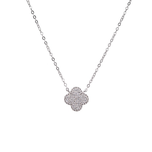 Ladies Lucky Four Clover Sterling Silver Necklace