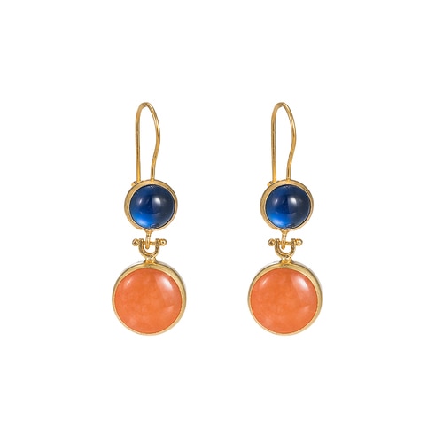 Ladies Lapis Lazuli and Orange Calcite Double Stone Earrings
