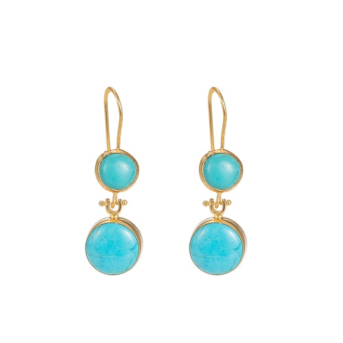Ladies Tibetian Turquoise Double Stone Earrings