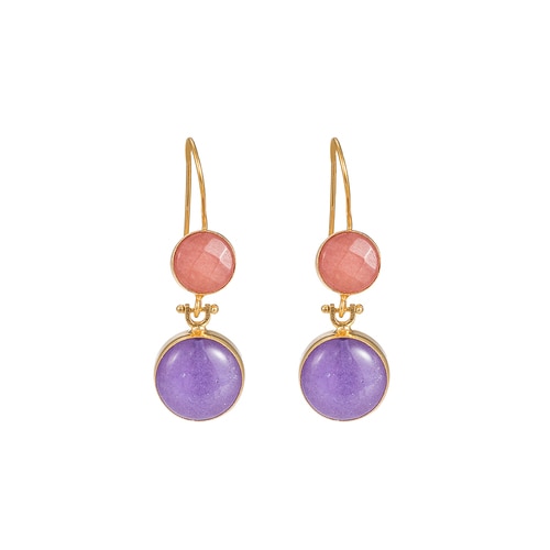 Ladies Orange Calcite and Light Amethyst  Double Stone Earrings