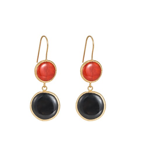 Ladies Red Jasper and Black Onyx Stone Earrings