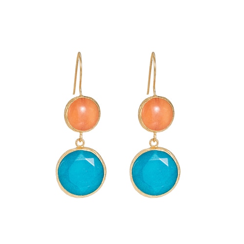 Ladies Orange Calcite and Aqua Agate Earrings